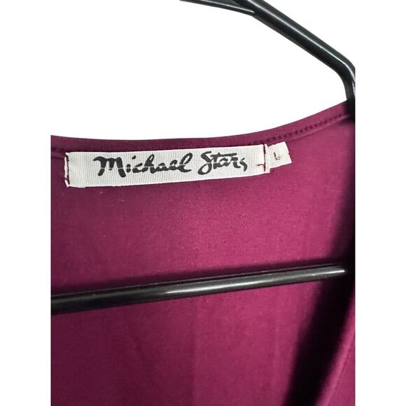Michael Stars Women's Red Purple Ruched Long Sleeves Midi Dress Size Large - Picture 6 of 9